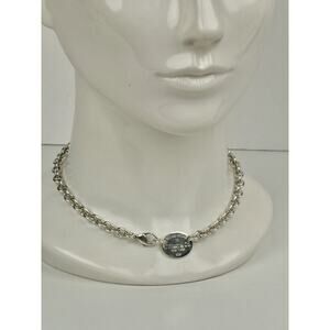 Tiffany & Co Sterling Silver Oval Choker Tag Necklace 15.5"